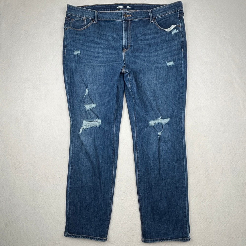 Old Navy Womens Denim Jeans 20 Power Slim Straight Mid-Rise‎ Distressed Casual
